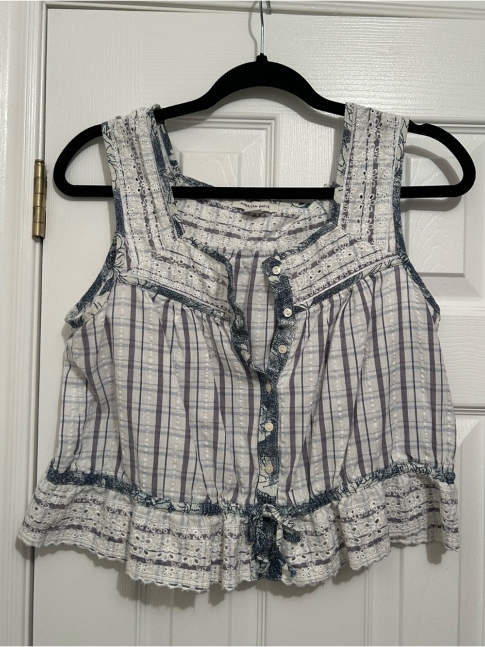 American Eagle Eyelet-Trim Cropped Blouse